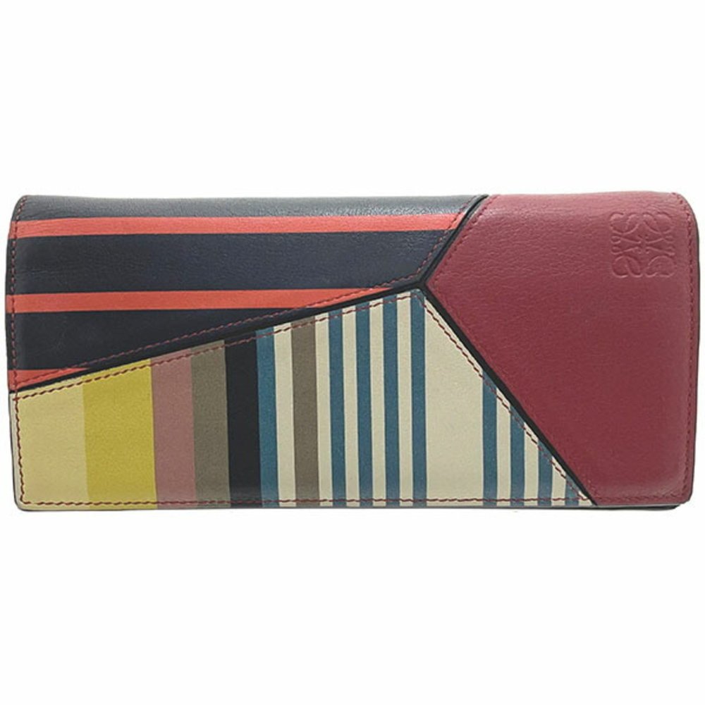 LOEWE Long Wallet Puzzle Horizontal Calf Leather Multicolor 0010112472 Stripe...